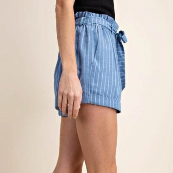 Women's BLUE PINSTRIPE SUGARBAG SHORTS - Picture 4 of 4